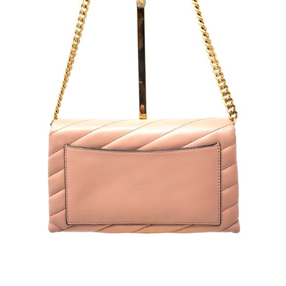 Tory Burch Kira Chevron Chain Wallet Purse Leather Pink Moon Rolled Brass 64086 - Picture 3 of 10